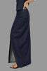Long button-down denim skirt in dark wash