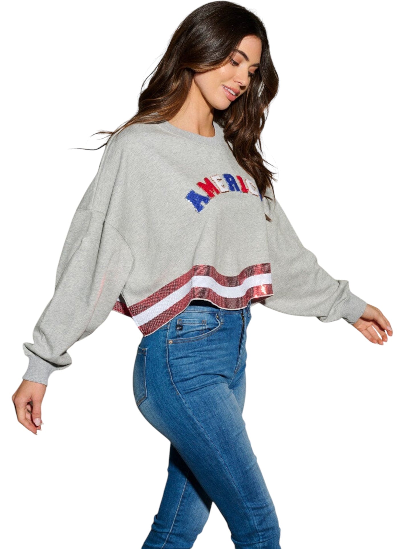 LONG SLEEVE SEQUINS AMERICA PATRIOTIC TOP