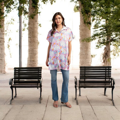 Floral Print Button Down Short Sleeve Shirt