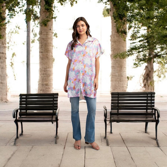 Floral Print Button Down Short Sleeve Shirt