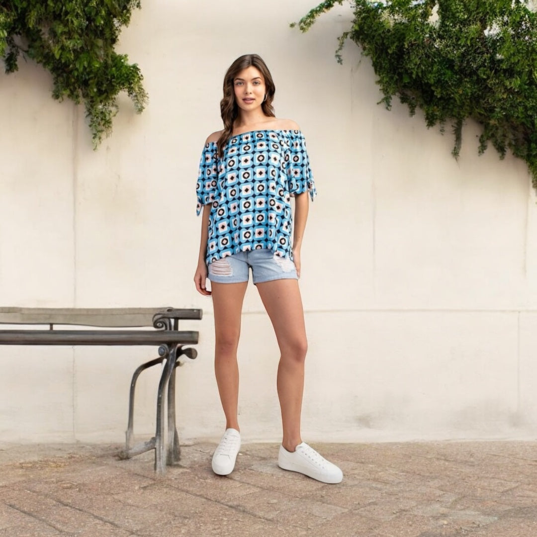 Geometric Print Off The Shoulder Top