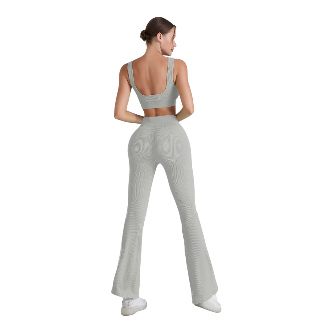 2PC Square Neck Sports Bra and Flare Legging Set