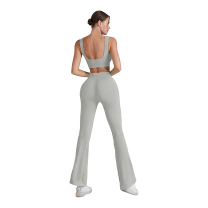 2PC Square Neck Sports Bra and Flare Legging Set