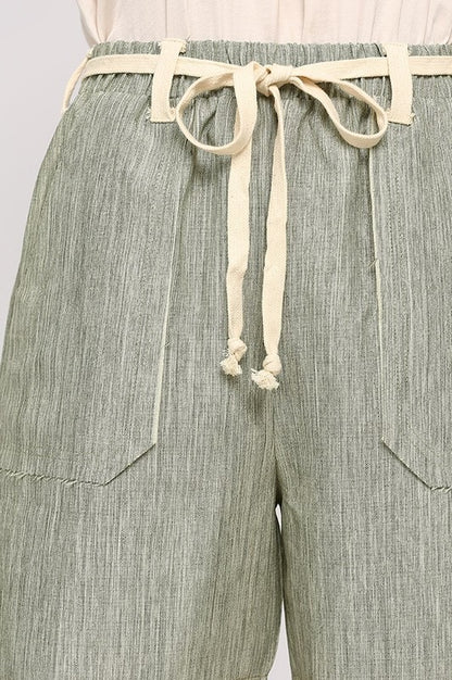 Lt. Olive Woven Twill Tape Bermuda Shorts w/ Raw Edge and Pocket