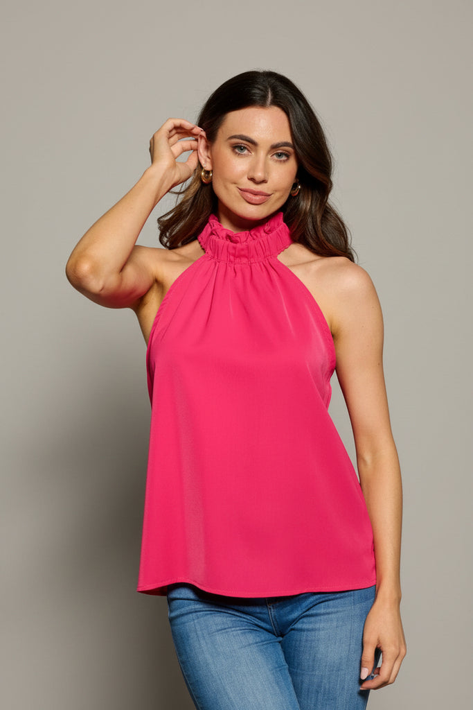 Ruffle halter top in fuchsia