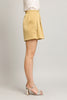 Pleated satin shorts styled look