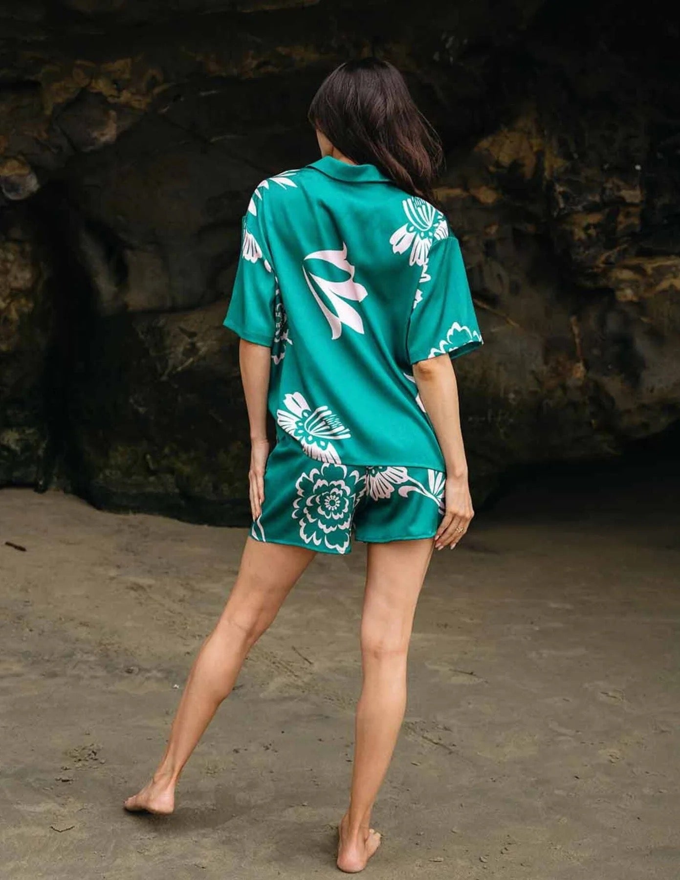 FLORAL BUTTON DOWN ELASTIC WAIST SHORTS SET
