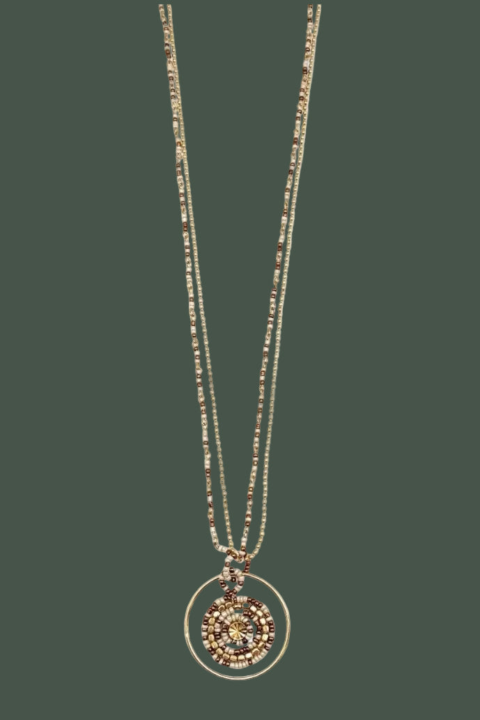 Handmade Sachi Beaded Coffee and Cream Color Necklace