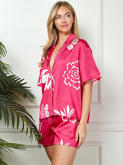 FLORAL BUTTON DOWN ELASTIC WAIST SHORTS SET