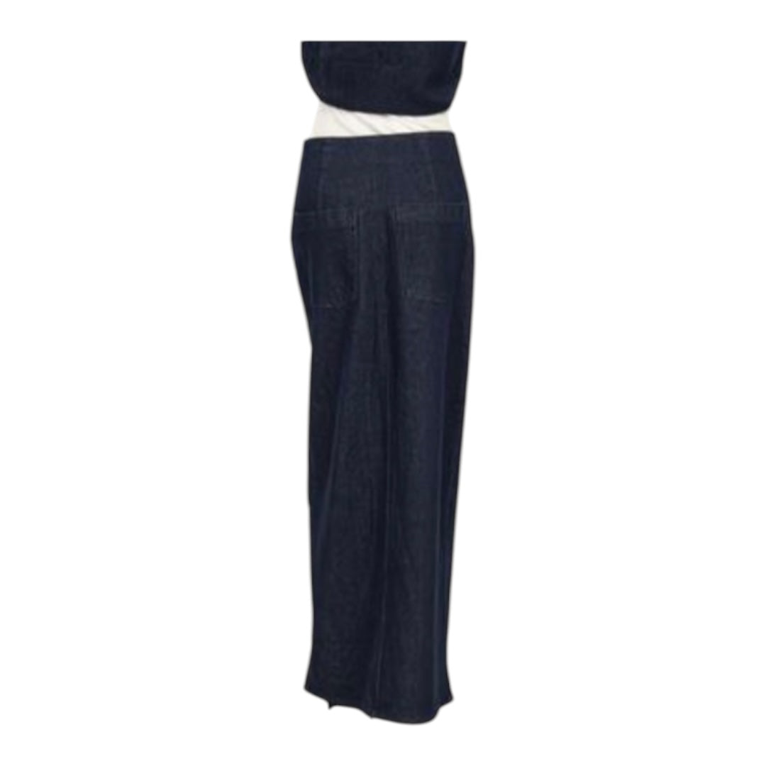 Long Dark Denim Button Front Skirt