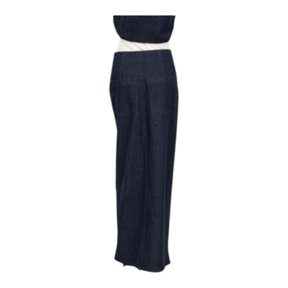 Long Dark Denim Button Front Skirt