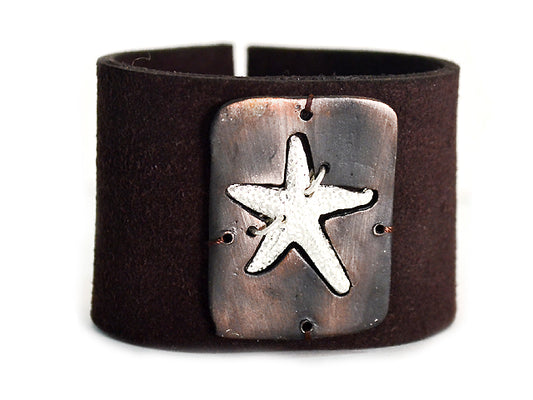 Handmade Copper Finish Star Fish Leather bracelet