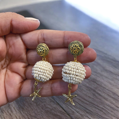 Handmade Raffia, Cotton and Wood Earrings