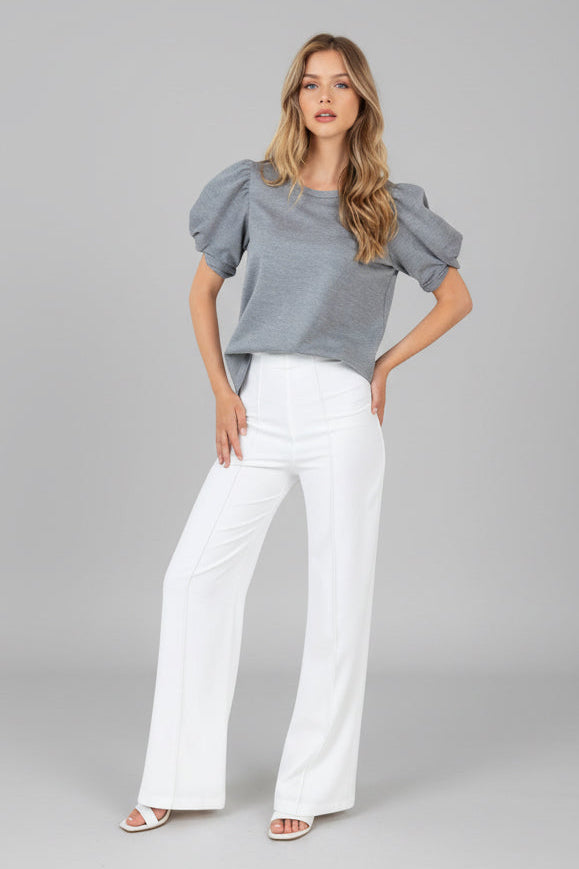 Gray short puff sleeve top