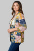 Yellow blue geometric 3/4 sleeve blazer
