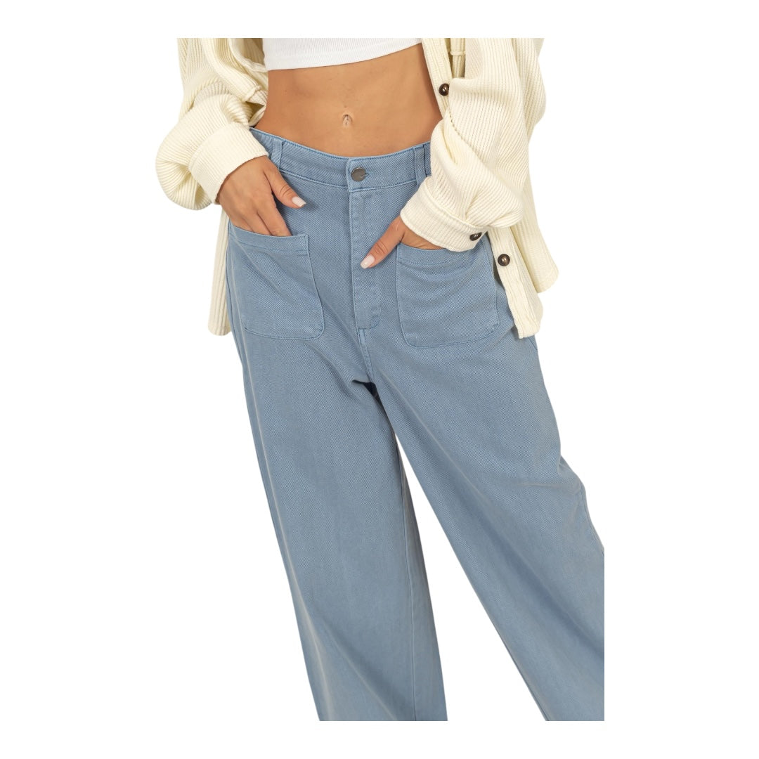 Gray- Blue High Waisted Wide Leg Pants