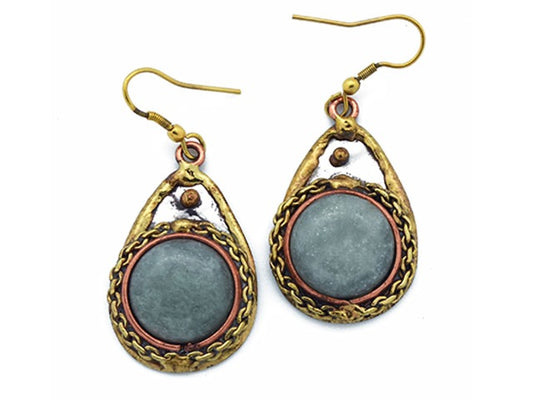 Handmade Teardrop shape with Aventurine Mixed metal earrings