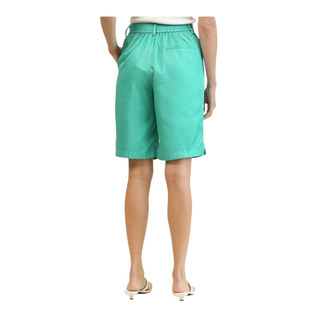 Sea Green Solid and Back Elastic Waist Bermuda Shorts
