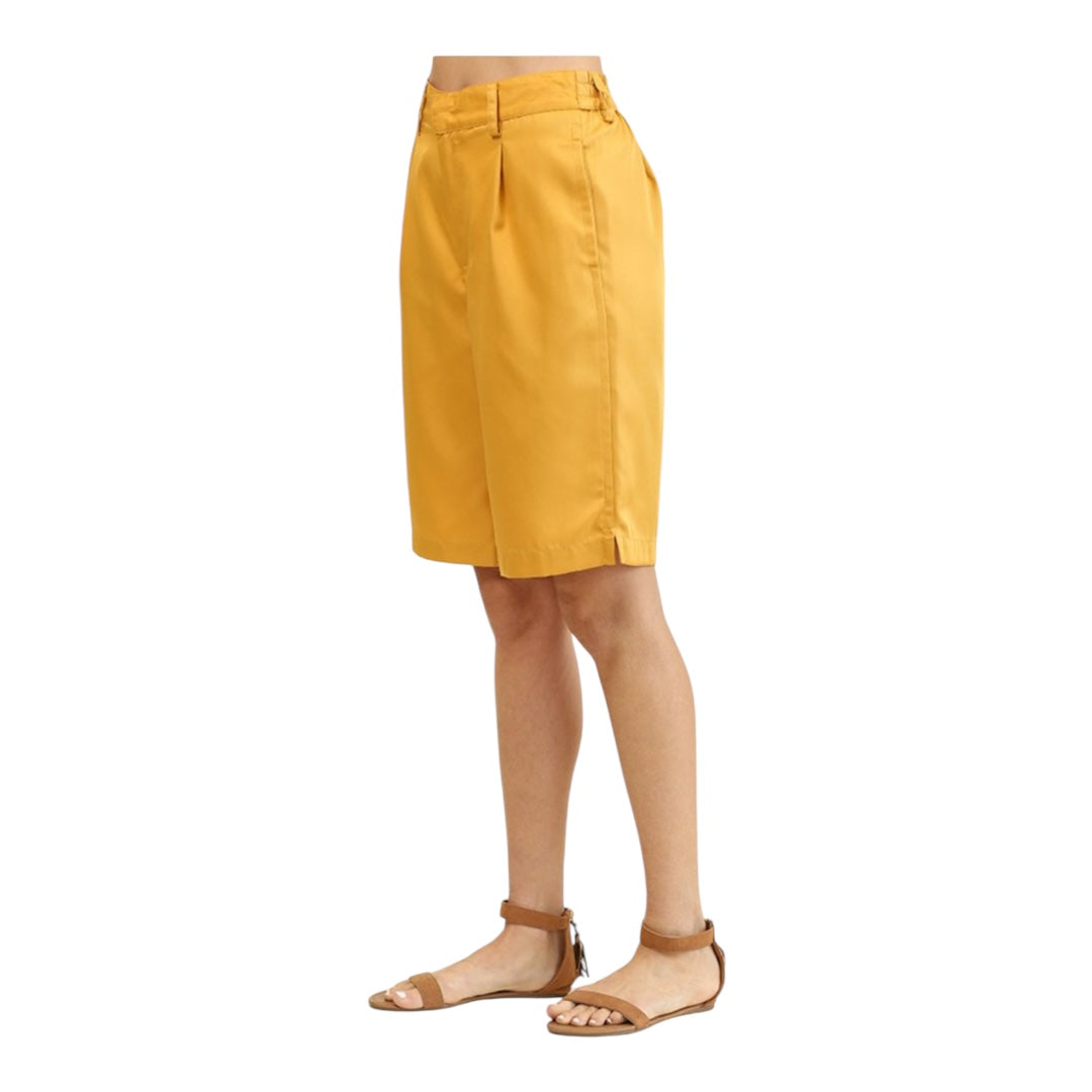 Sea Green Solid and Back Elastic Waist Bermuda Shorts