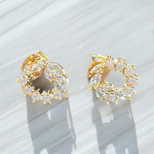 Mixed Cz Cluster Hoop Stud Earrings