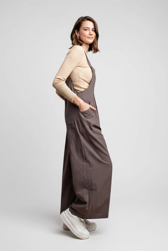 Pintuck Detail Overall with Side Pockets