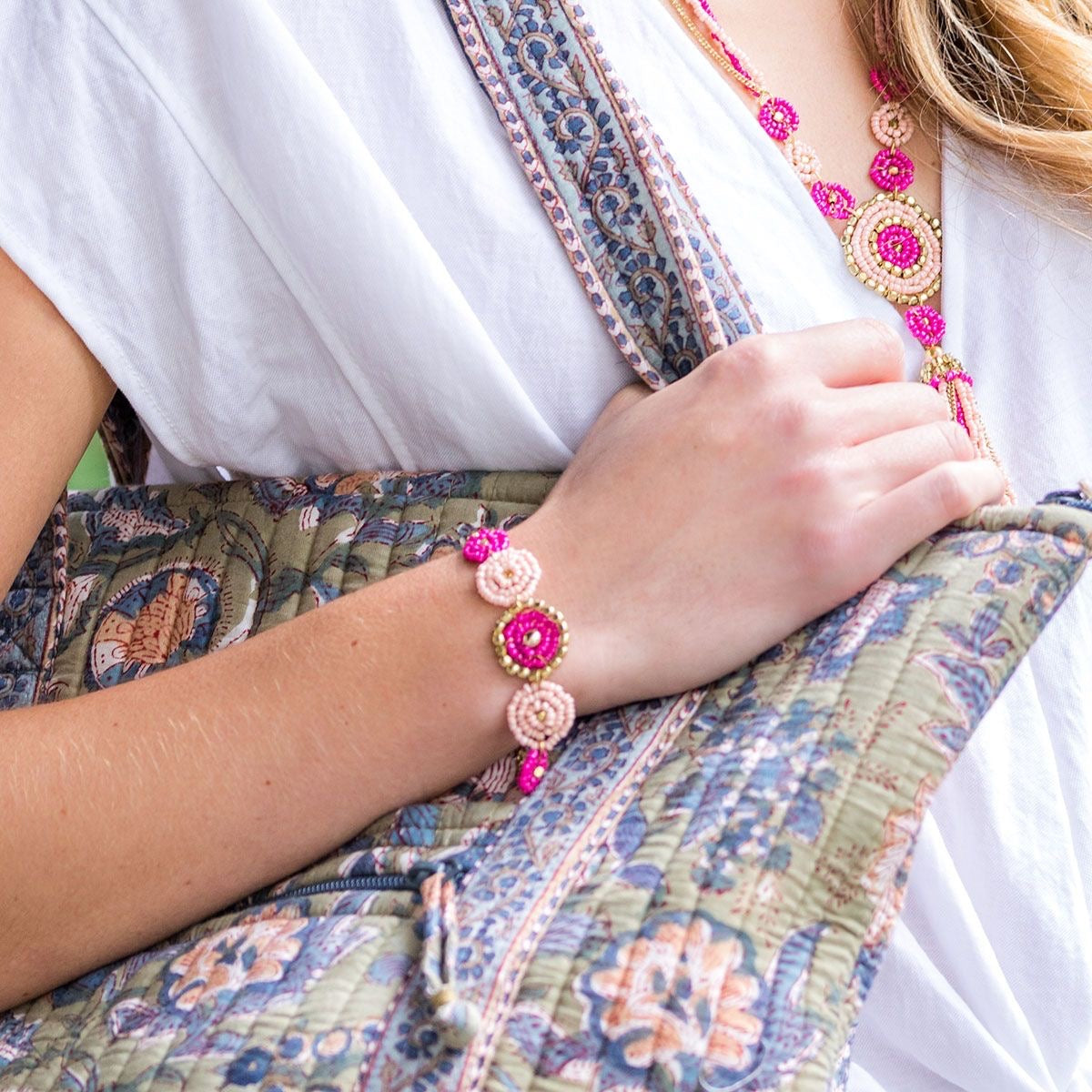 Handmade Sachi Pink Beaded Bracelet