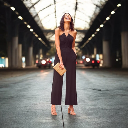 Black Halter Tie Back Jumpsuit