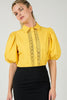 Yellow puff sleeve crochet blouse