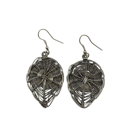 Handmade Silvertone, tear drop basketweave earrings