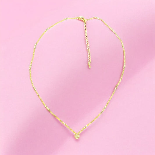 Gold Mini Pave Clover Pendant Chain Necklace