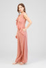 Blush cascading ruffle jumpsuit, side view