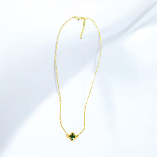 Gold Dipped Emerald Rhinestone Clover Pendant Necklace