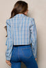 Button-front blue plaid blazer