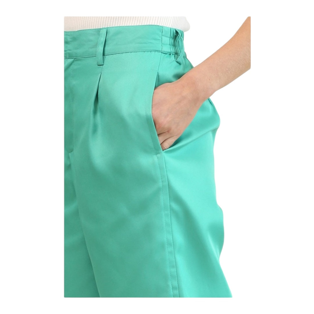 Sea Green Solid and Back Elastic Waist Bermuda Shorts