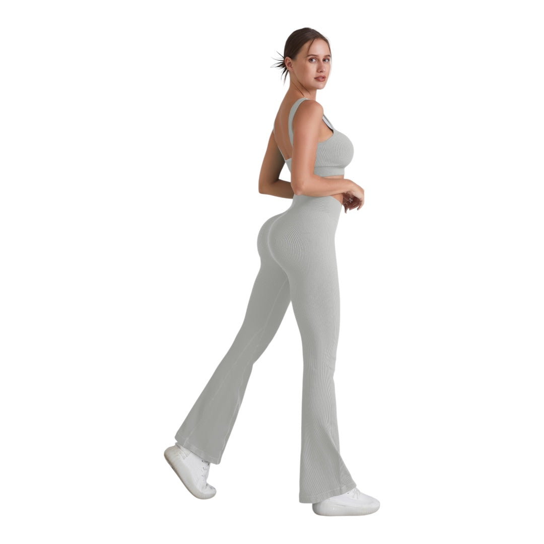 2PC Square Neck Sports Bra and Flare Legging Set