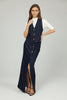 Long dark denim button-front skirt