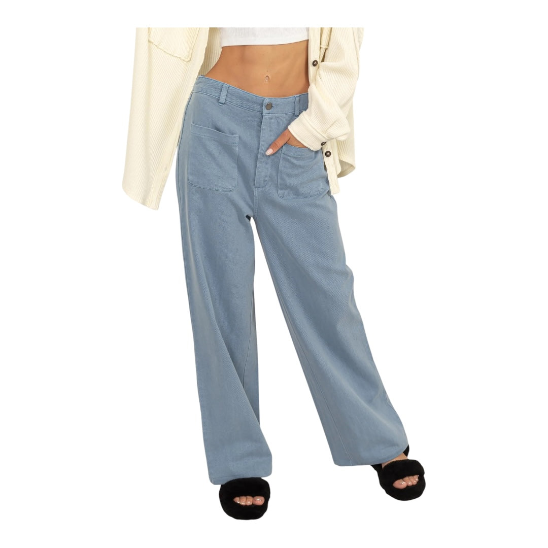 Gray- Blue High Waisted Wide Leg Pants