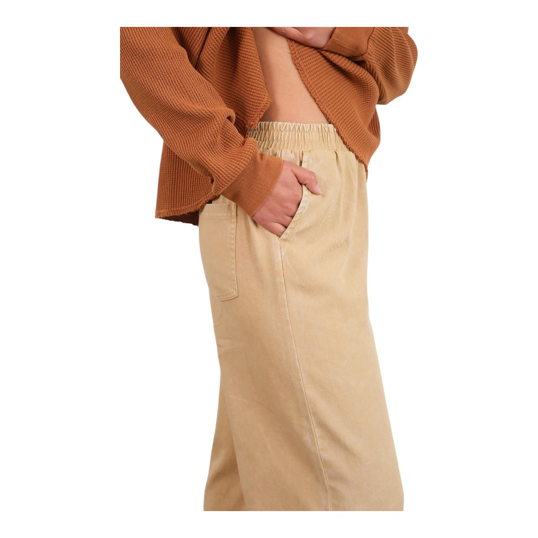 Taupe Elastic Waist wide Leg Pants