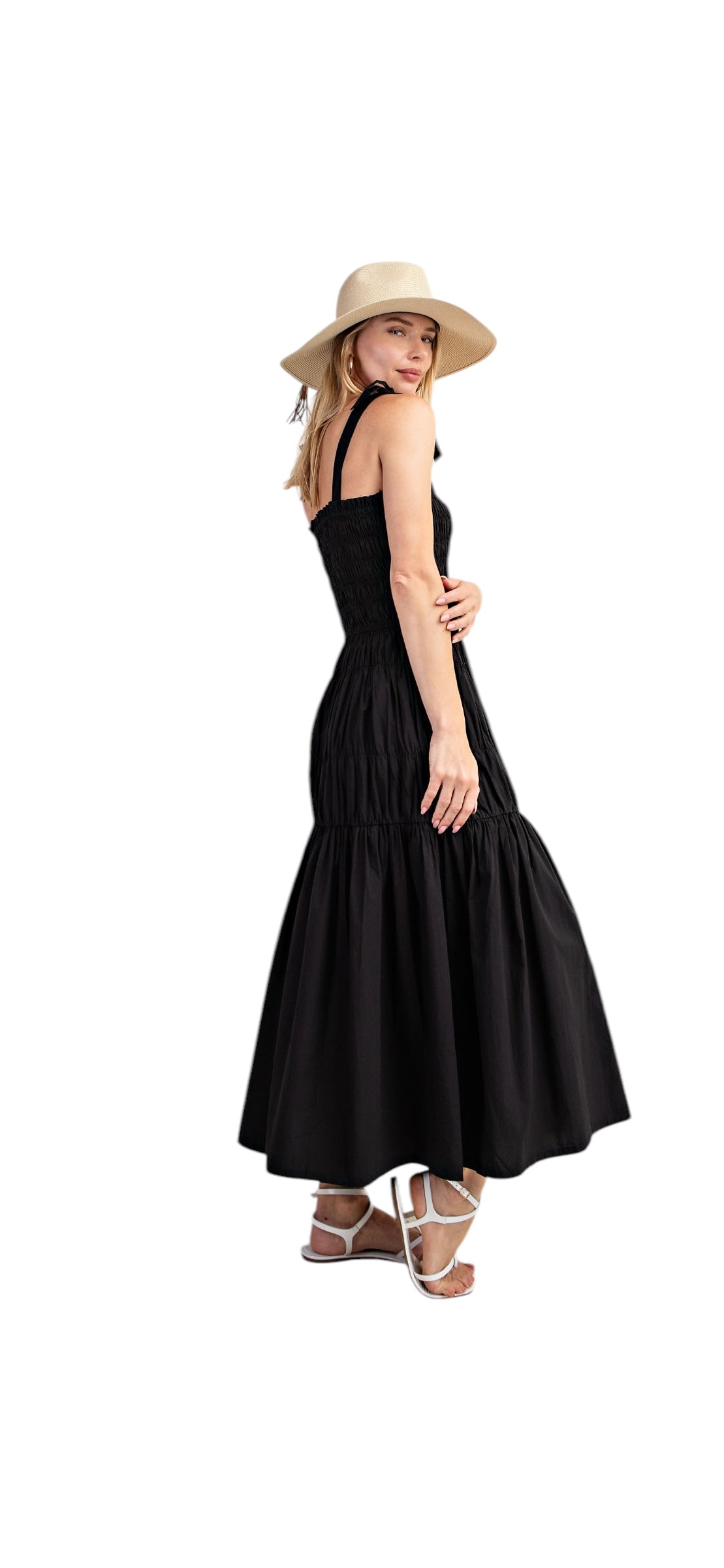 Smocked Maxi Dress with Shoulder Tie