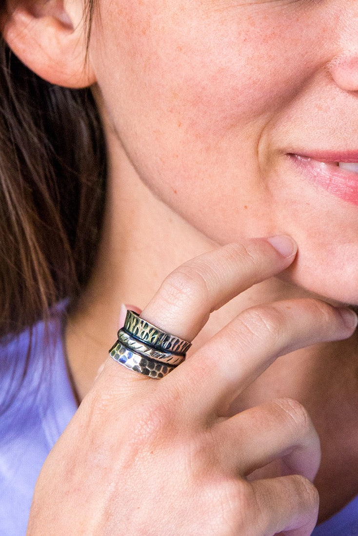 Handmade Kashi Hammered Design antique silver plated adjustable Ring