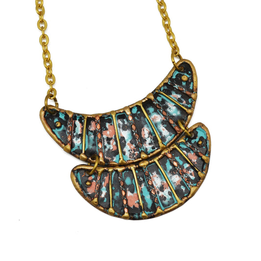 Double Plate Brass and Copper with Blue/Green Patina Necklace