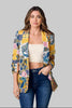 Open-front paisley geometric print blazer