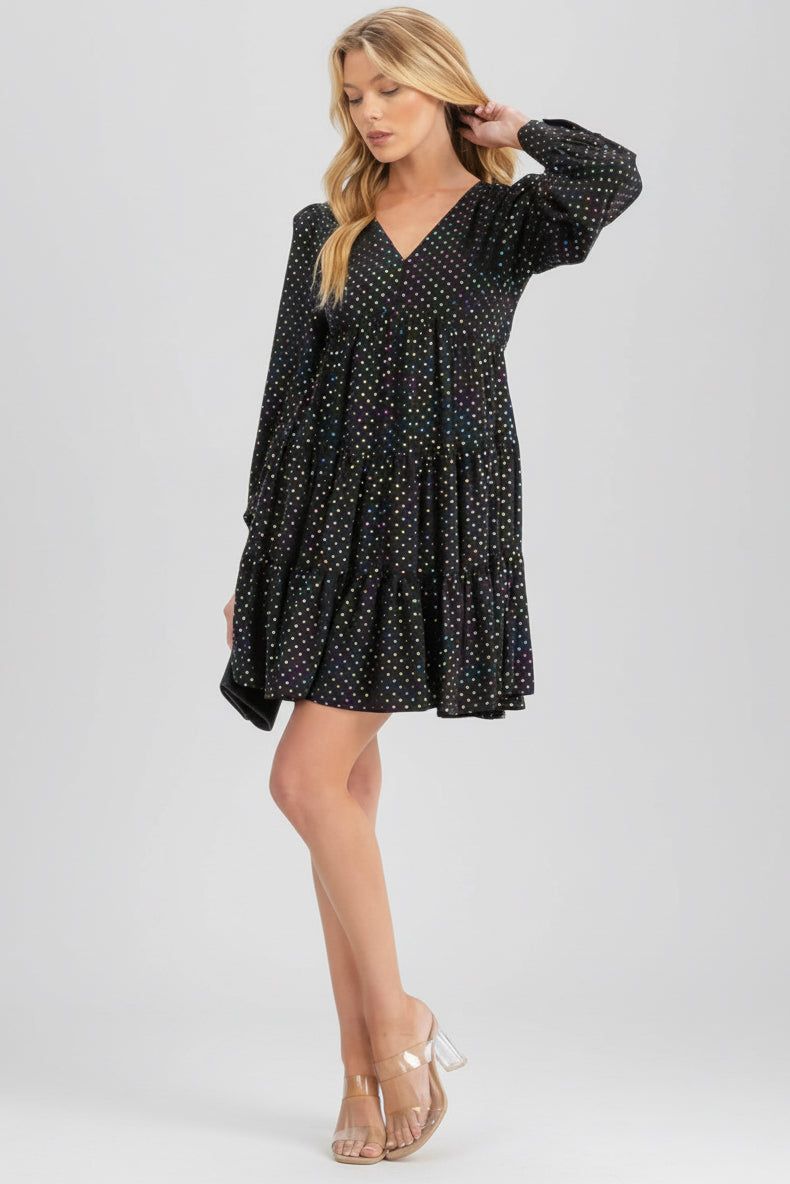 BLACK MULTI COLOR POLKA DOT PRINT TUNIC MINI DRESS