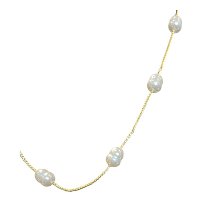 Gold Dipped Fresh Water Pearl Station Beaded Chain Necklace