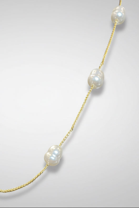 Gold Dipped Fresh Water Pearl Station Beaded Chain Necklace