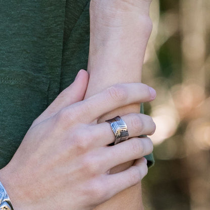 Handmade Banana Leaf Kashi  antique silver plated adjustable ring.