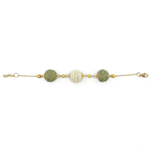 Handmade Beaded Sachi Rafftai Cotton and Wood Bracelet