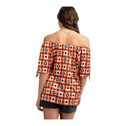 Geometric Print Off The Shoulder Top