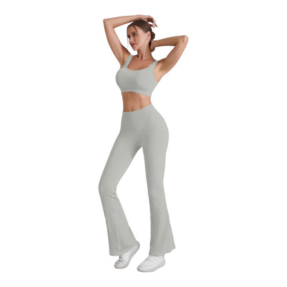 2PC Square Neck Sports Bra and Flare Legging Set
