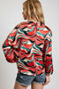 Wide sleeve abstract tie-front top